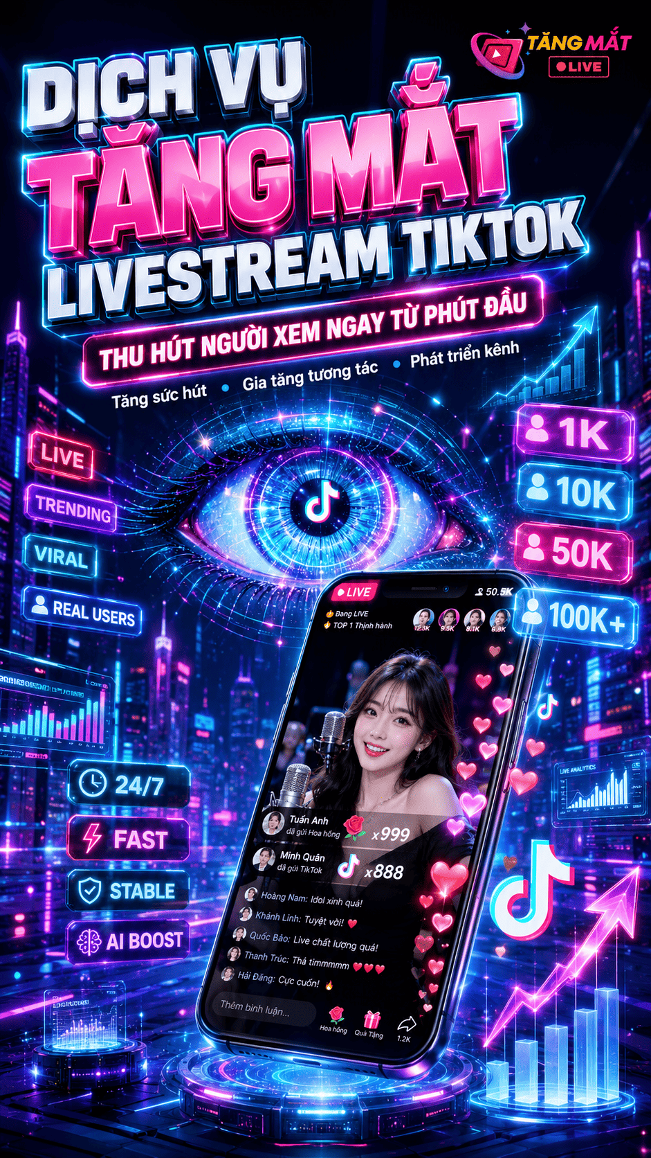 Dịch Vụ Tăng Mắt Livestream TikTok Giá Rẻ - Tangmat.live